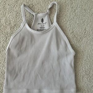 Free People White Ribbed Crop Tank Top
